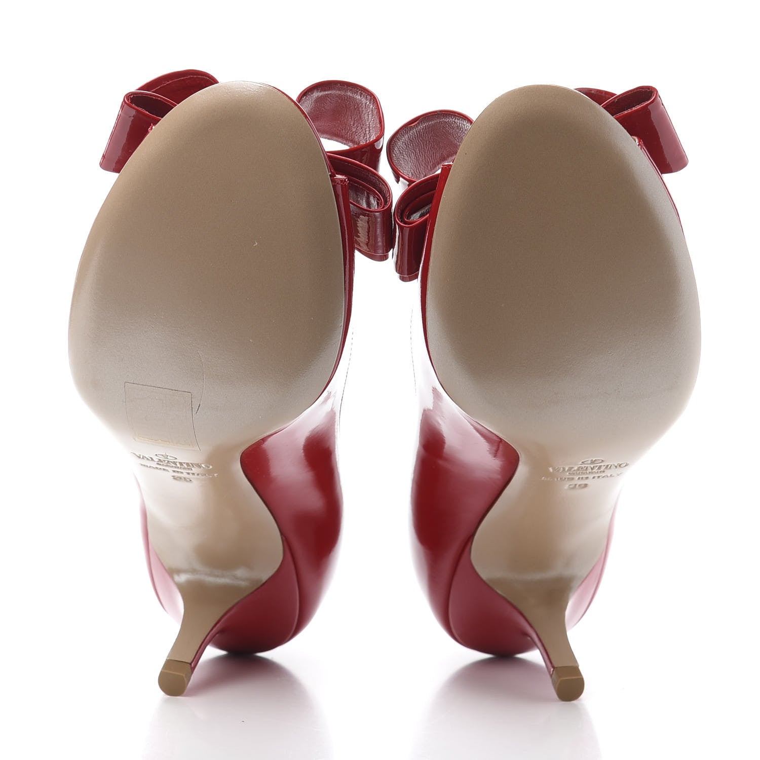 Valentino Garavani Patent Couture Bow Peep Toe Low Heel Pumps 38 Rosso Valentino 5 of 8