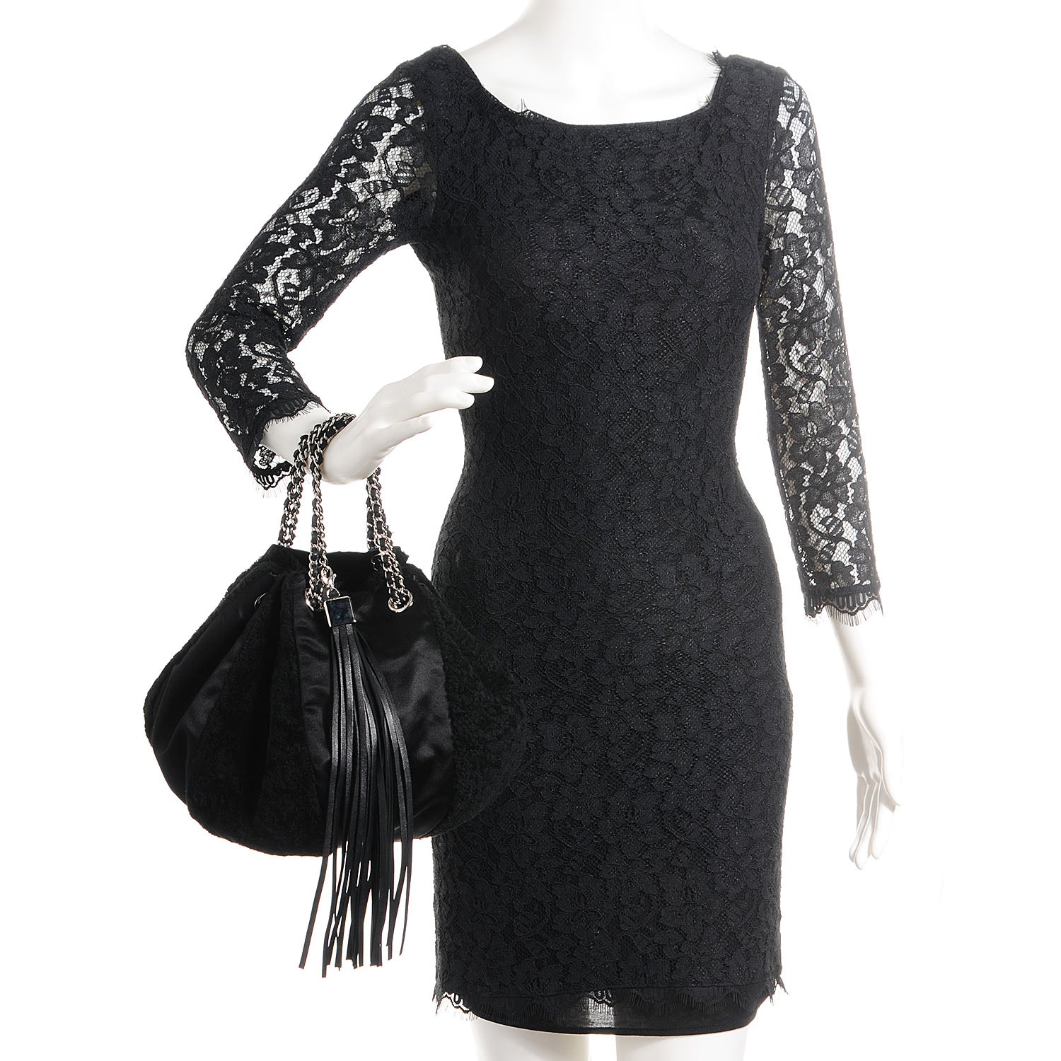 Chanel Fur Satin Drawstring Tassel Sac Cordon Shoulder Bag Black 2 of 7