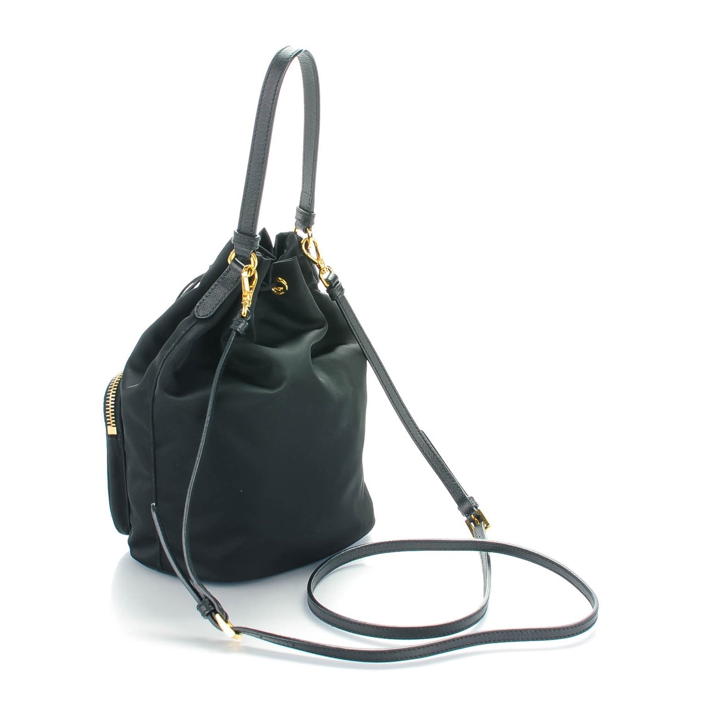 Saffiano Tessuto Nylon Mini Bucket Crossbody Bag Black