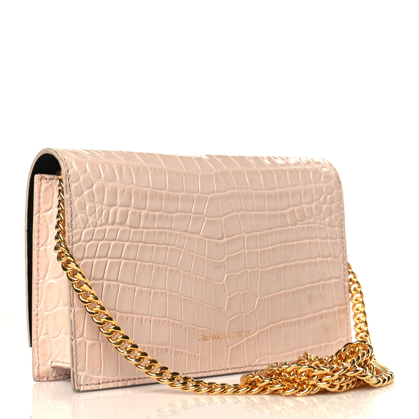 Calfskin Crocodile Embossed Skull Mini Crossbody Bag Pink