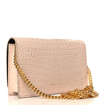 Alexander McQueen Calfskin Crocodile Embossed Skull Mini Crossbody Bag Pink 2 of 7