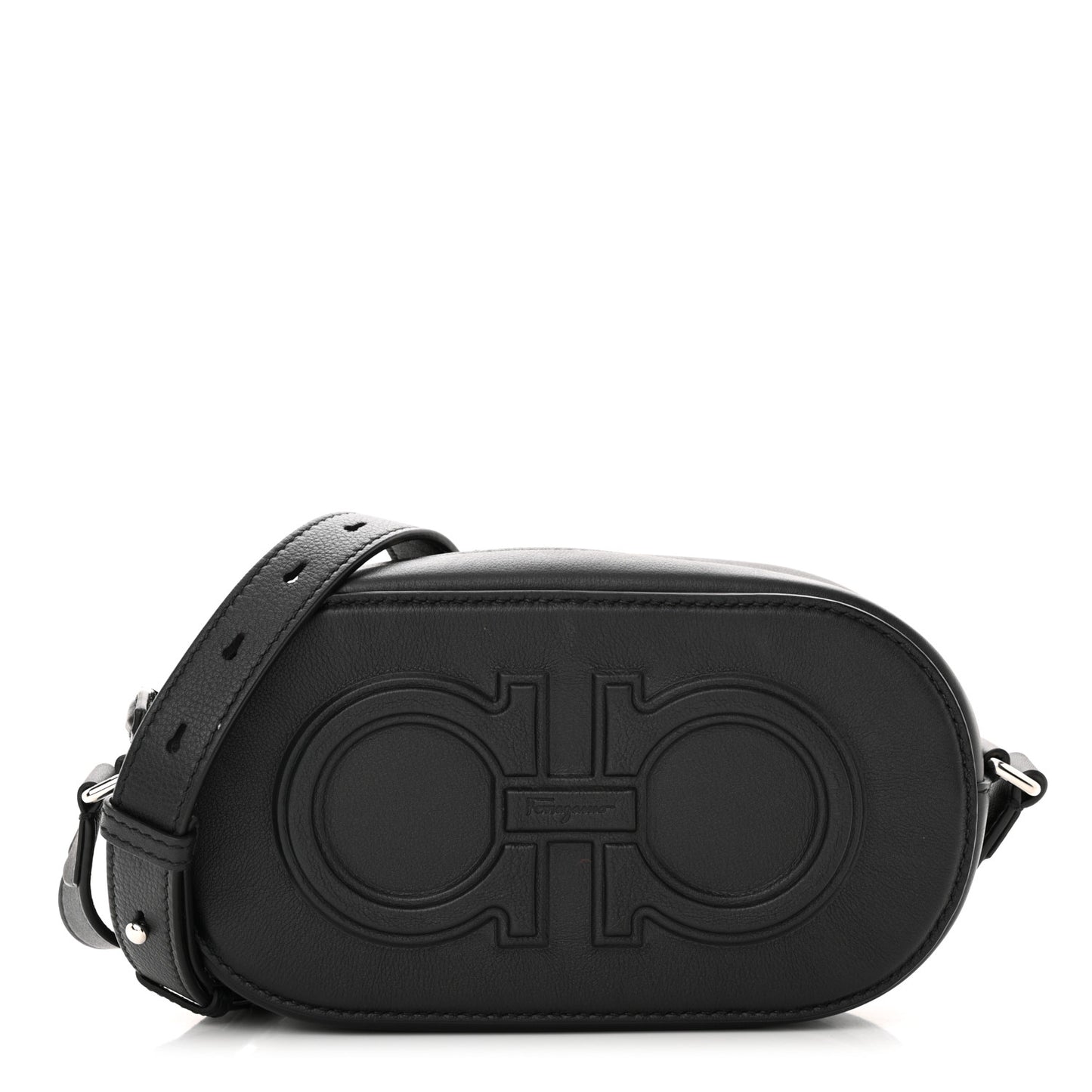 SALVATORE FERRAGAMO Calfskin Double Gancio Crossbody Bag Black