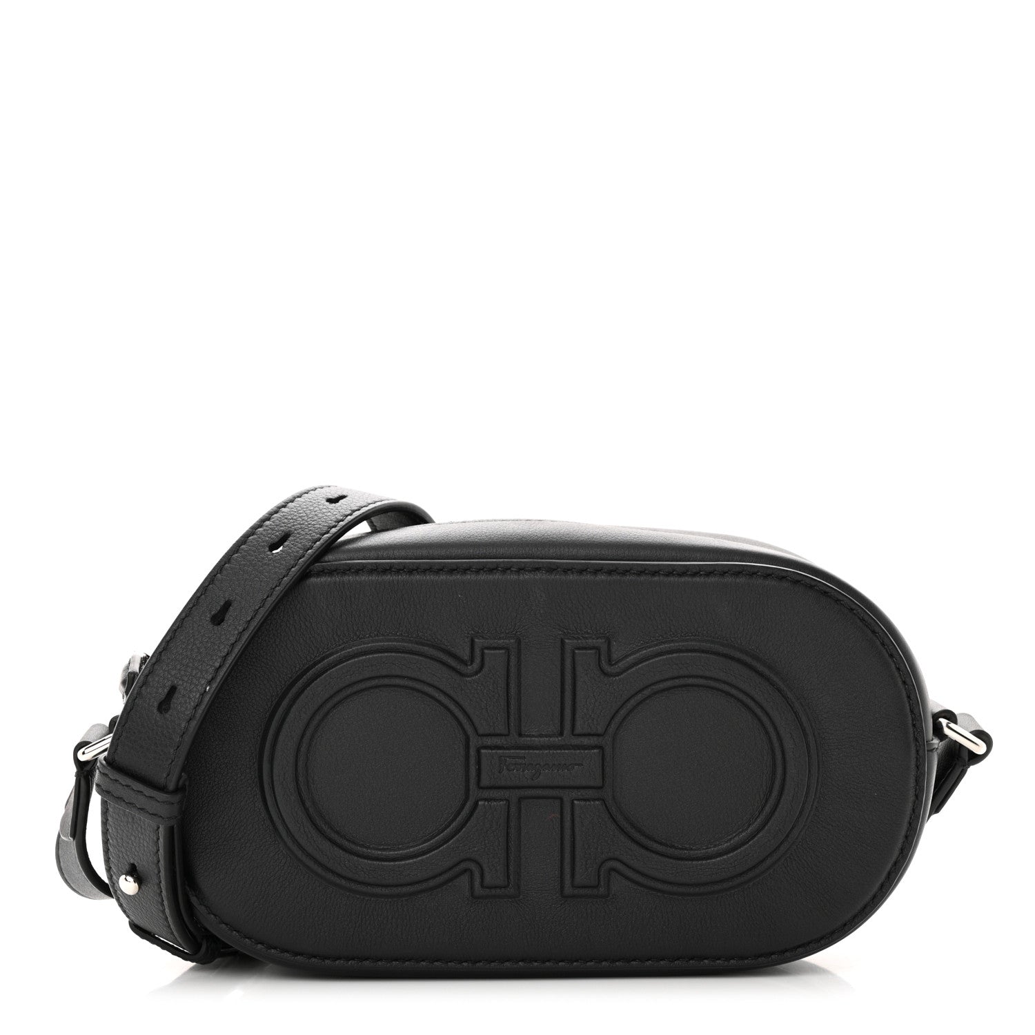 Salvatore Ferragamo SALVATORE FERRAGAMO Calfskin Double Gancio Crossbody Bag Black 1 of 10