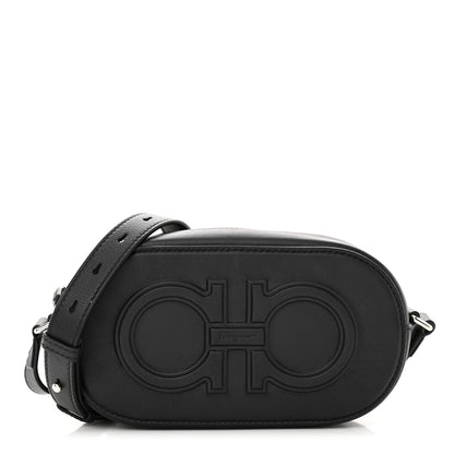 Salvatore Ferragamo SALVATORE FERRAGAMO Calfskin Double Gancio Crossbody Bag Black 1 of 10