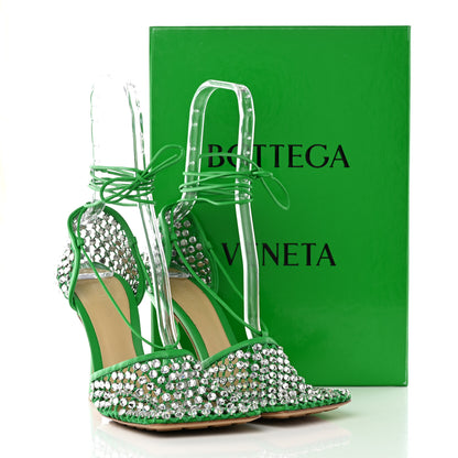 Bottega Veneta Mesh Nappa Crystal Embellished Sparkle Stretch Ankle Tie Sandals 41 Parakeet 15 of 15