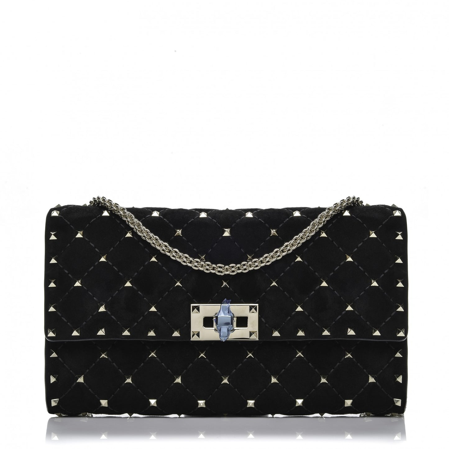 Suede Rockstud Spike Wallet on Chain Black