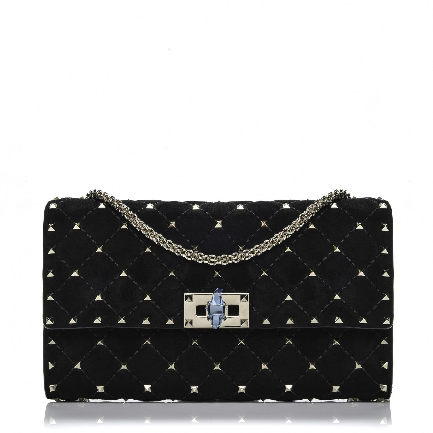Valentino Garavani Suede Rockstud Spike Wallet on Chain Black 1 of 7