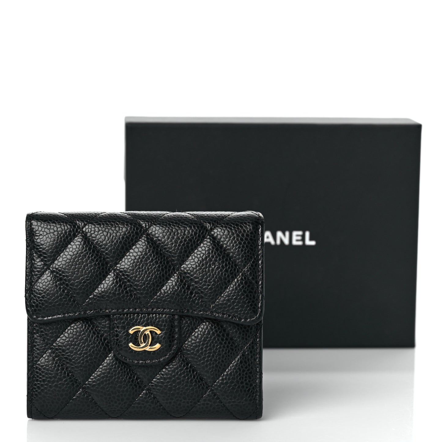 Caviar Quilted Compact Flap Wallet Black