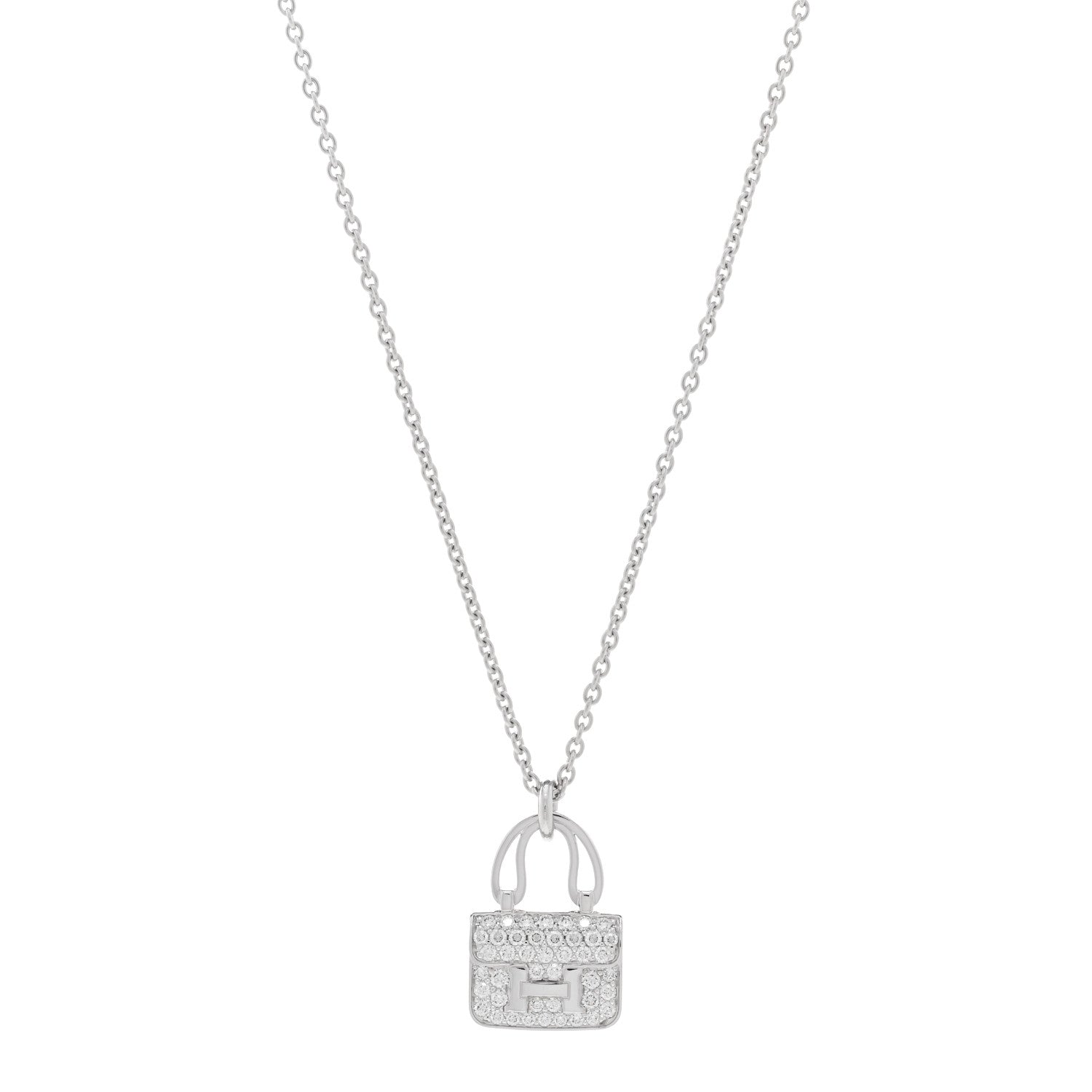 Hermes 18K White Gold Diamond Constance Amulettes Pendant Necklace 1 of 6