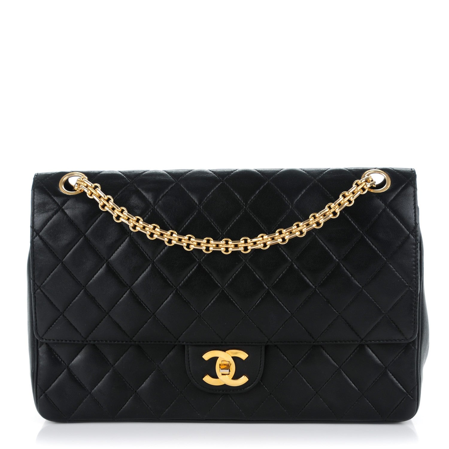 Chanel Lambskin Quilted Medium Double Flap Bijoux Chain Black 1 of 8