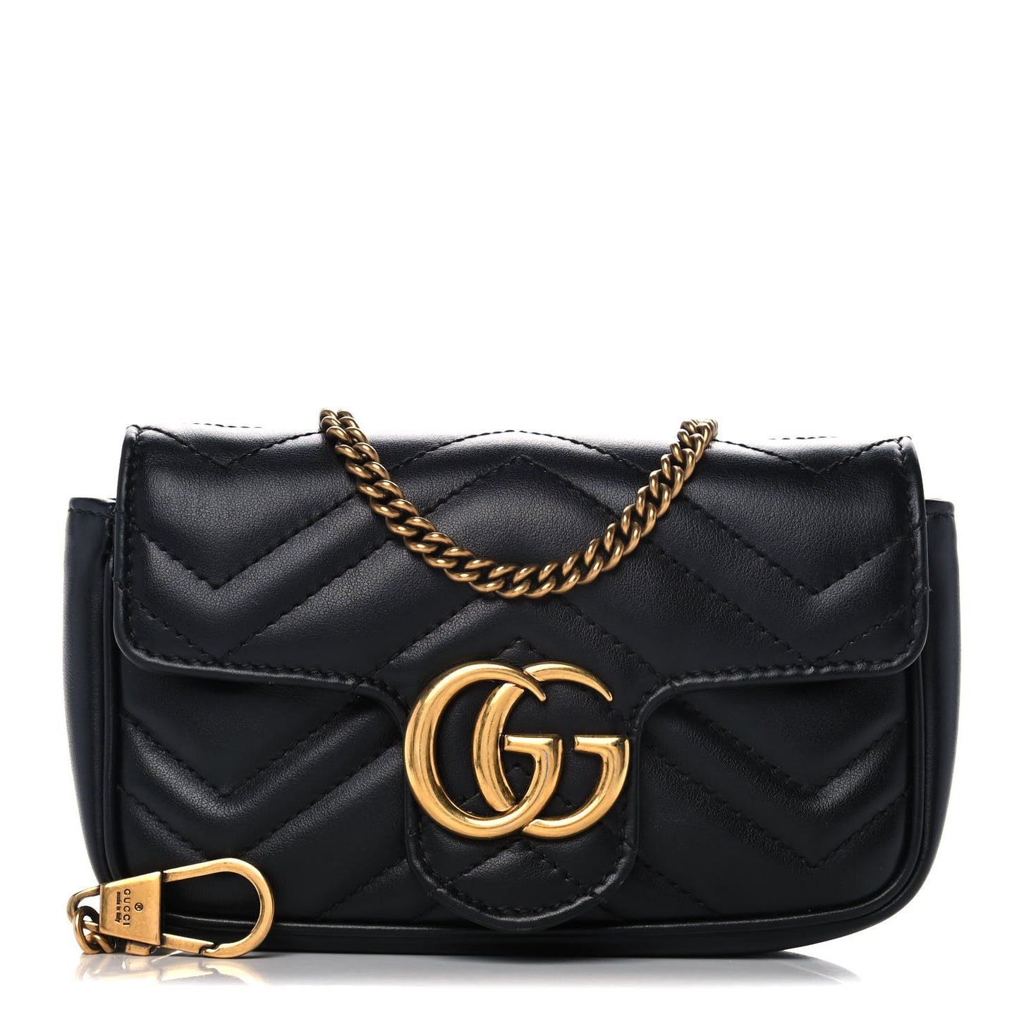 Calfskin Matelasse Super Mini GG Marmont Shoulder Bag Black