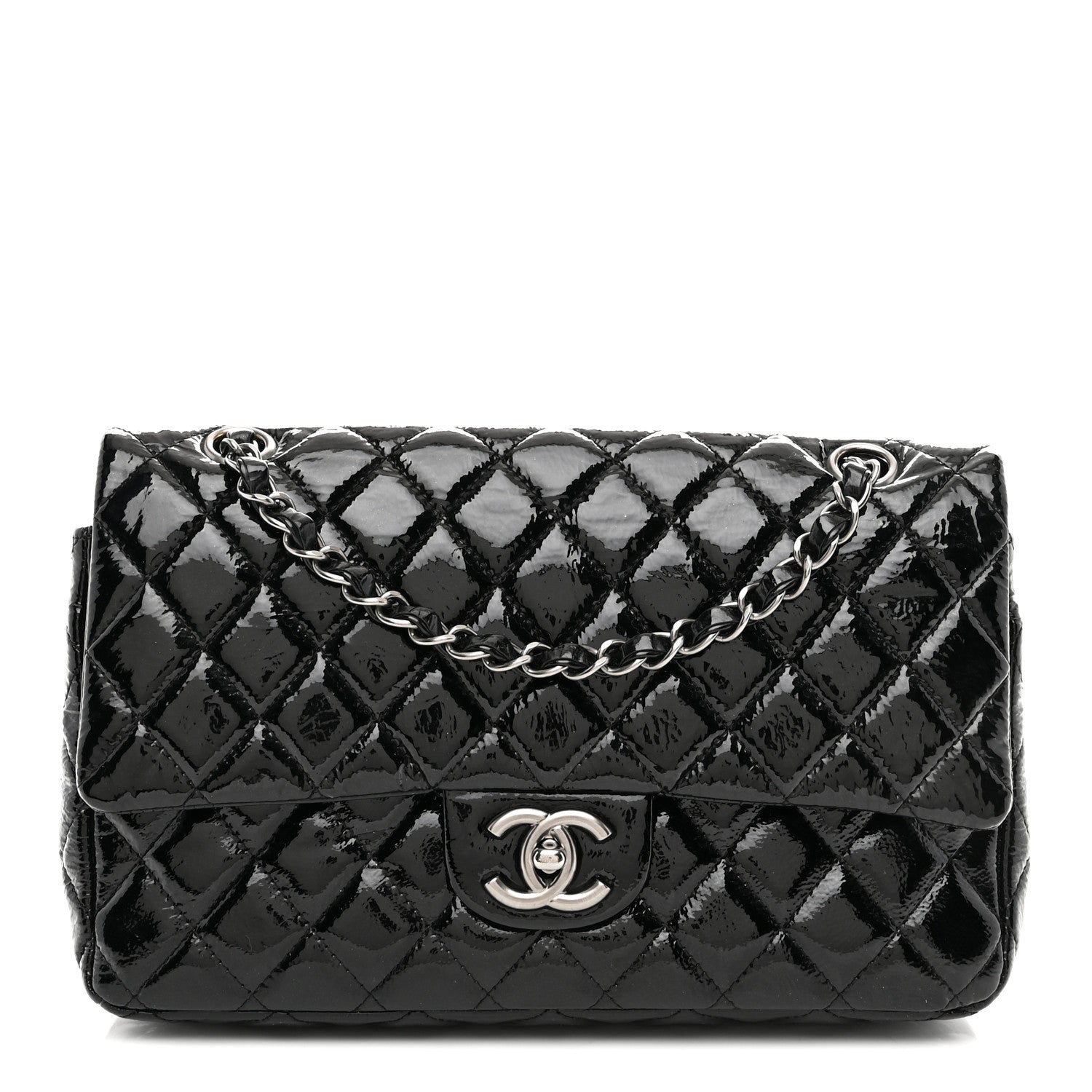 Chanel Distressed Patent Quilted Medium Double Flap Black 1 of 11