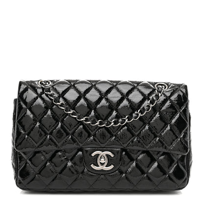 Chanel Distressed Patent Quilted Medium Double Flap Black 1 of 11