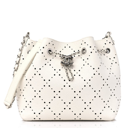 Chanel Caviar Perforated Drawstring CC Bag White 3 of 11