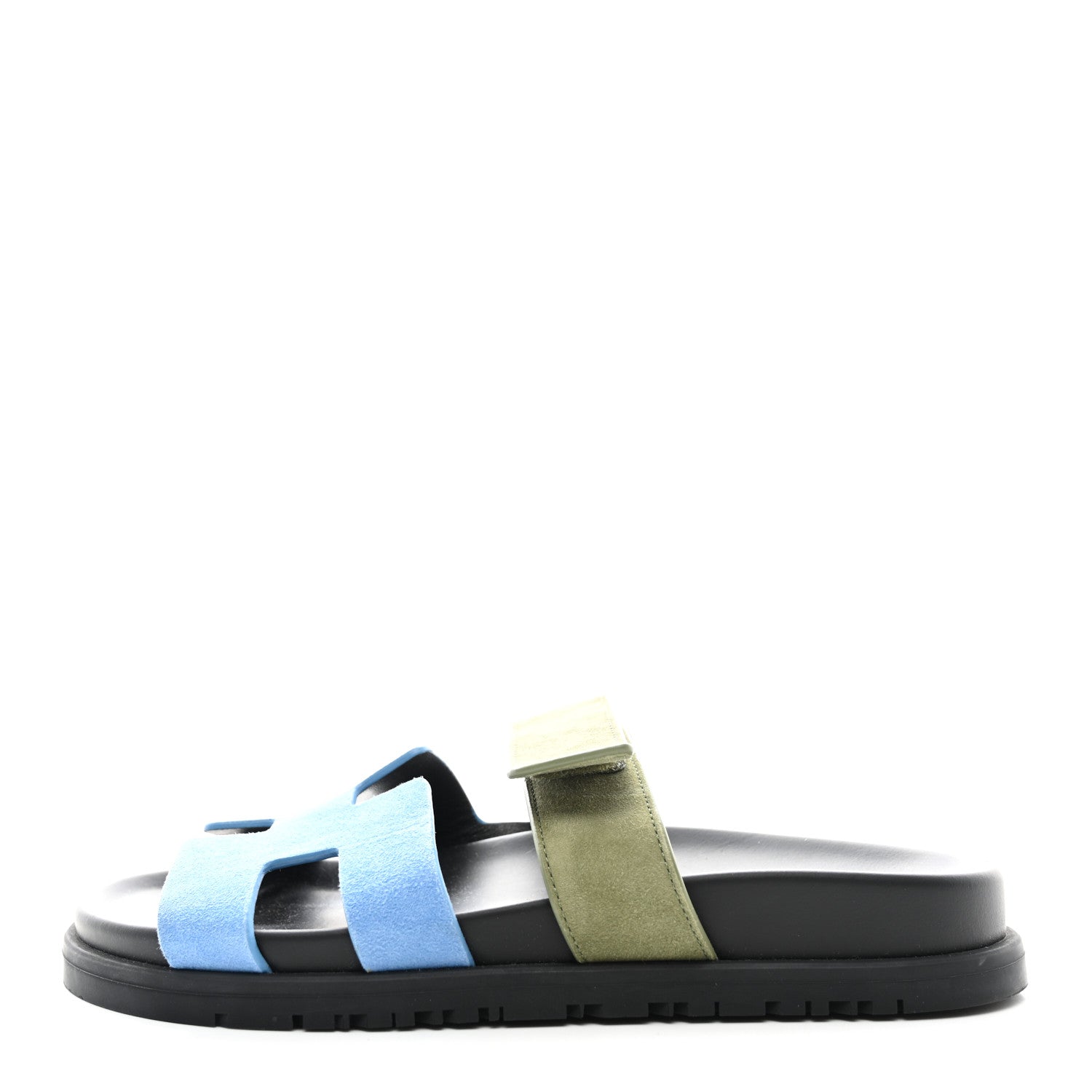Hermes Suede Goatskin Womens Chypre Sandals 36.5 Bleu Cameo Vert Celadon 1 of 9