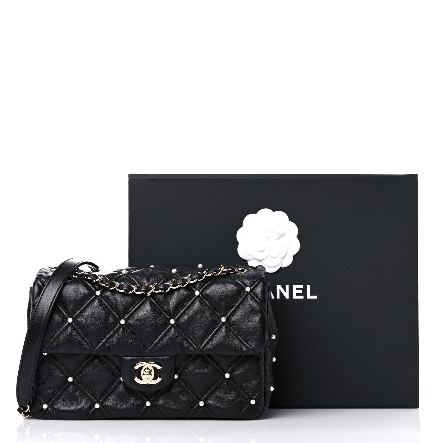 Chanel Lambskin Quilted Pearl Studded Flap Black 10 of 10