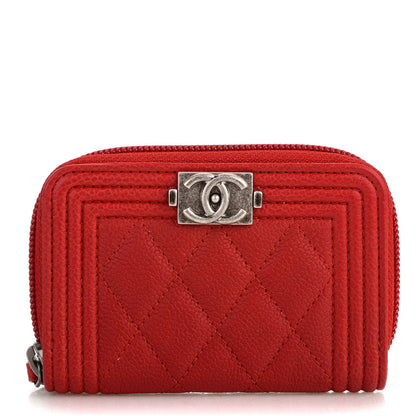 Chanel Caviar Quilted Boy Zip Around Coin Purse Wallet Red 1 of 7
