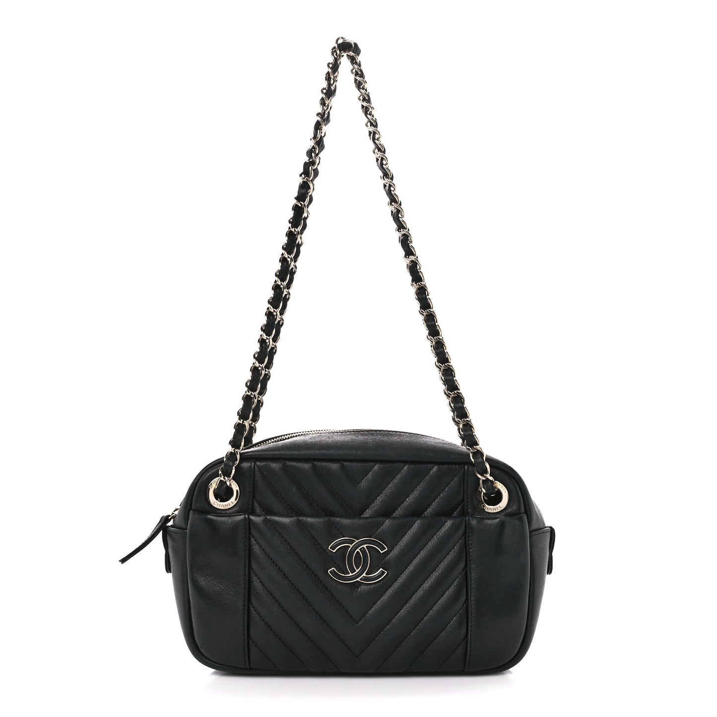 Calfskin Quilted Daily Chevron Camera Case Black