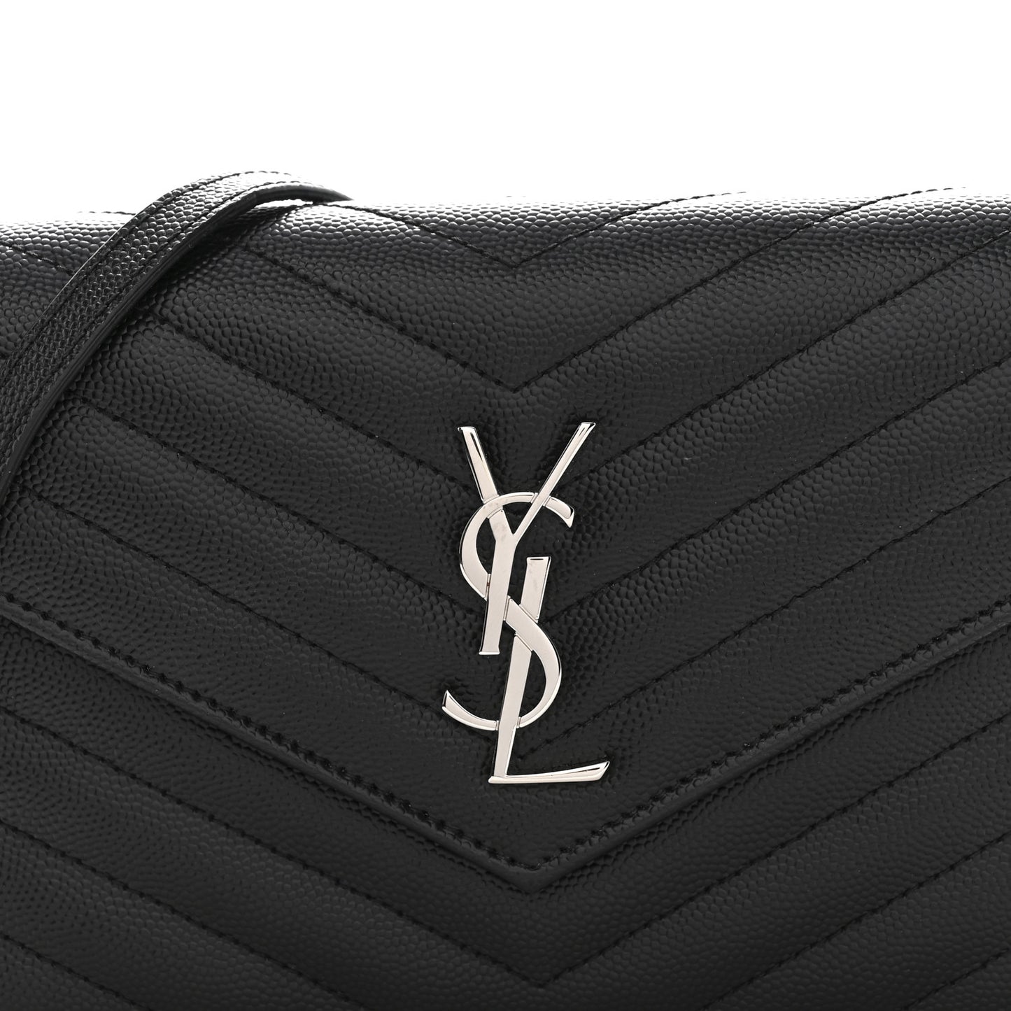 Grain De Poudre Matelasse Chevron Monogram Envelope Chain Wallet Black