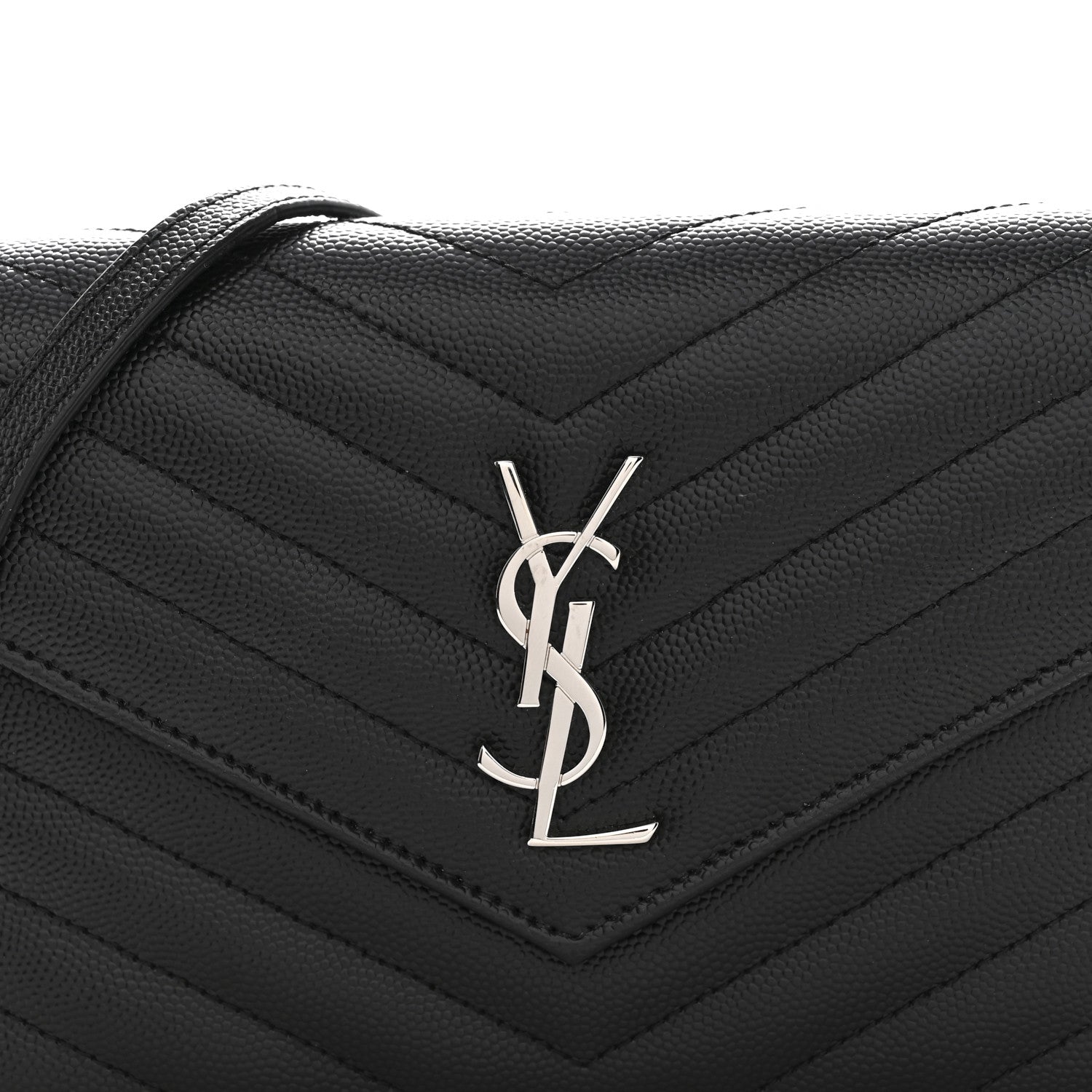 Saint Laurent Grain De Poudre Matelasse Chevron Monogram Envelope Chain Wallet Black 7 of 10