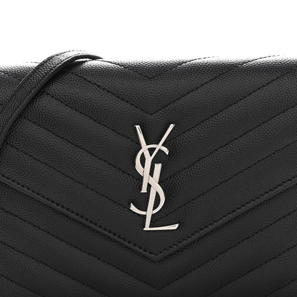 Saint Laurent Grain De Poudre Matelasse Chevron Monogram Envelope Chain Wallet Black 7 of 10