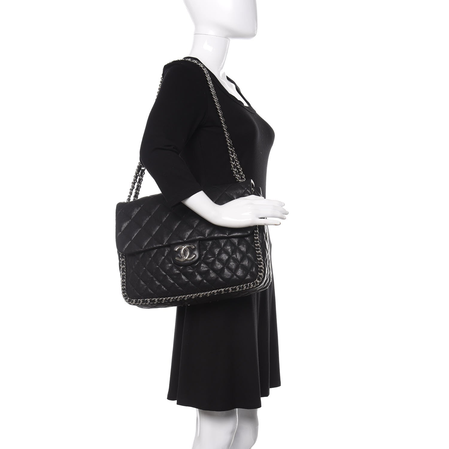 Chanel Washed Lambskin Quilted Maxi Chain Around Flap Black 2 of 10