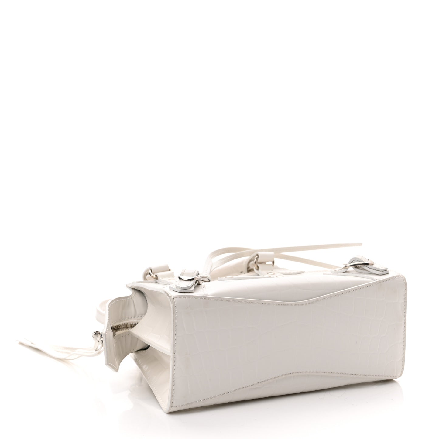 Semi Shiny Calfskin Crocodile Embossed Neo Classic Silver Hardware Mini City White
