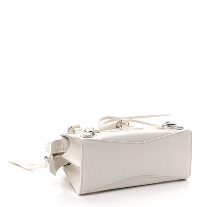 Balenciaga Semi Shiny Calfskin Crocodile Embossed Neo Classic Silver Hardware Mini City White 4 of 11