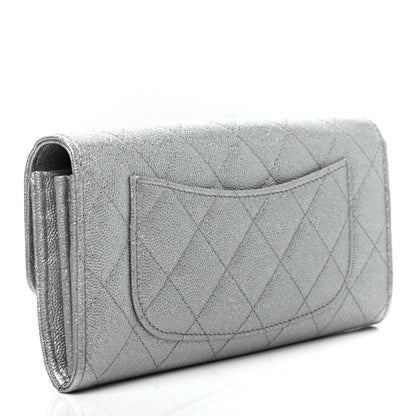 Chanel Glittered Metallic Caviar Quilted Large Flap Wallet Silver 3 of 7
