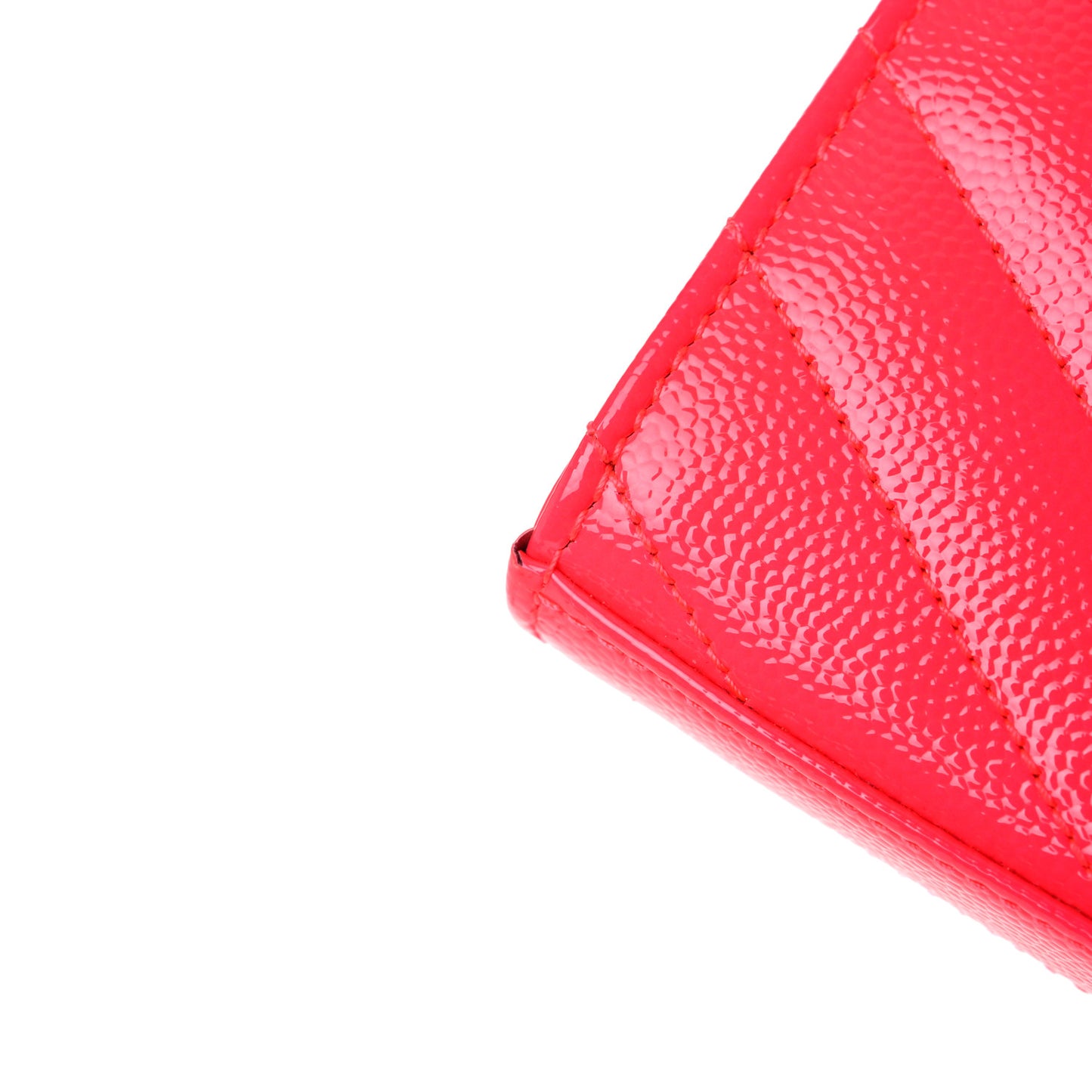 Patent Grain De Poudre Matelasse Chevron Monogram Chain Wallet Neon Pink
