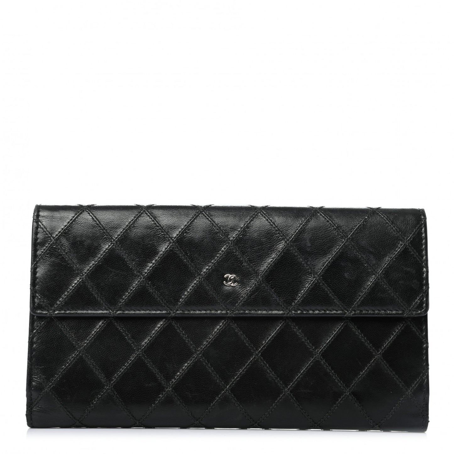 Lambskin Diamond Stitched Flap Wallet Black