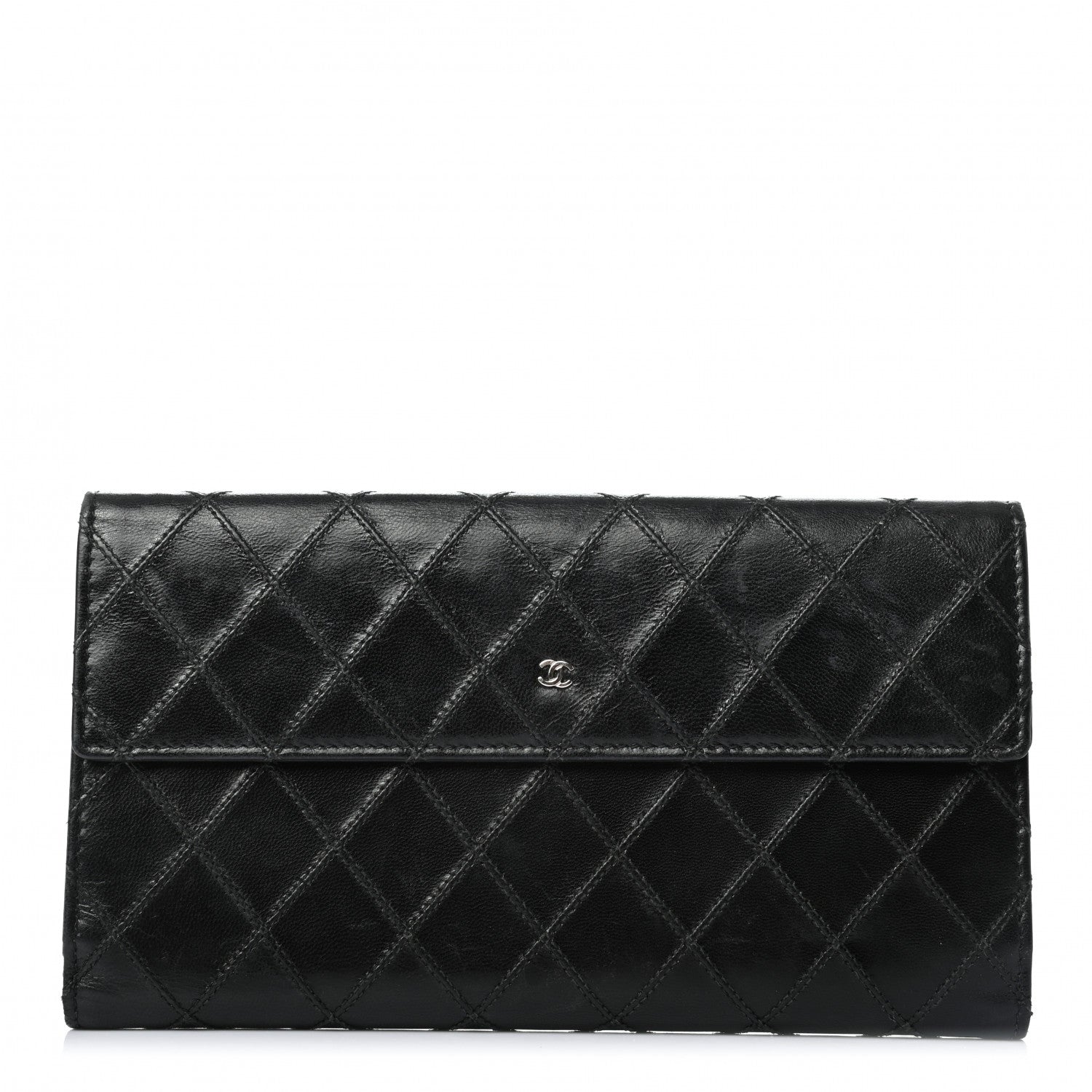 Chanel Lambskin Diamond Stitched Flap Wallet Black 1 of 8