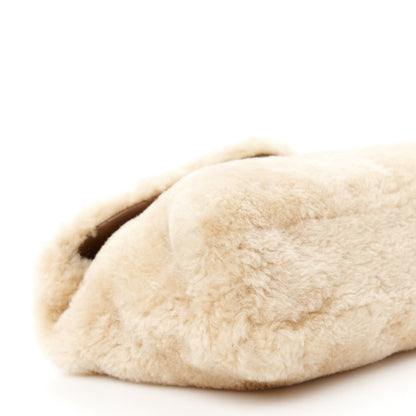 Saint Laurent Shearling Quilted Monogram Loulou Puffer Pouch Clutch Natural Beige Brick 12 of 13