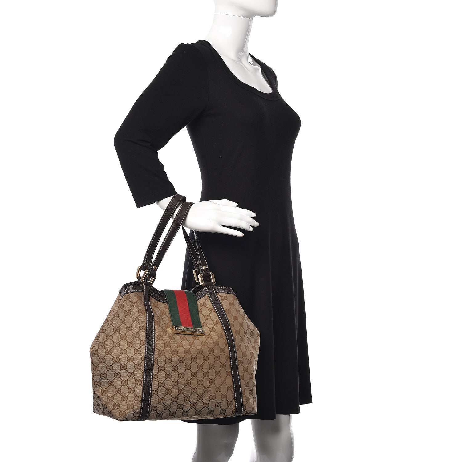 Gucci Monogram New Ladies Web Tote Dark Brown 2 of 24