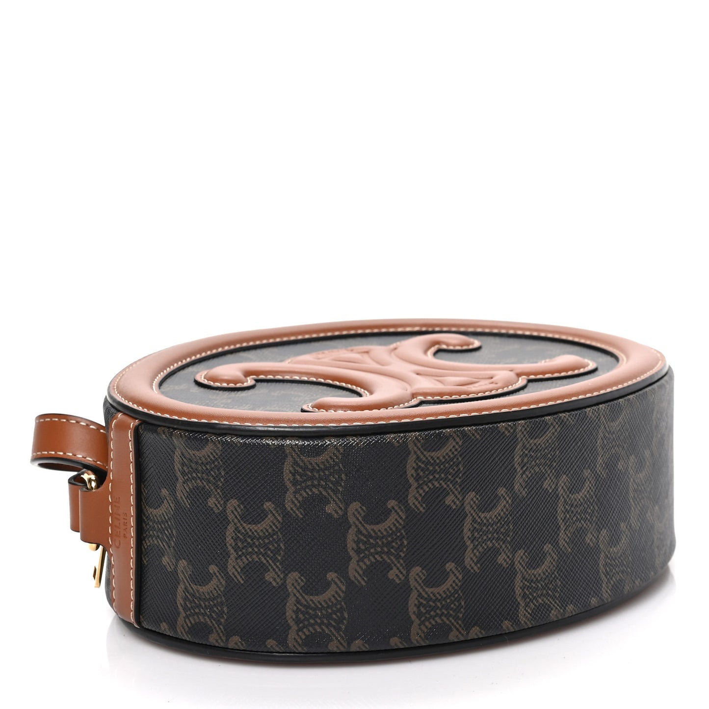 Canvas Calfskin Cuir Triomphe Oval Purse Crossbody Tan