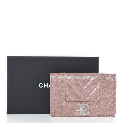Chanel Metallic Caviar Chevron Quilted Vintage Mademoiselle Card Holder Pink 9 of 9