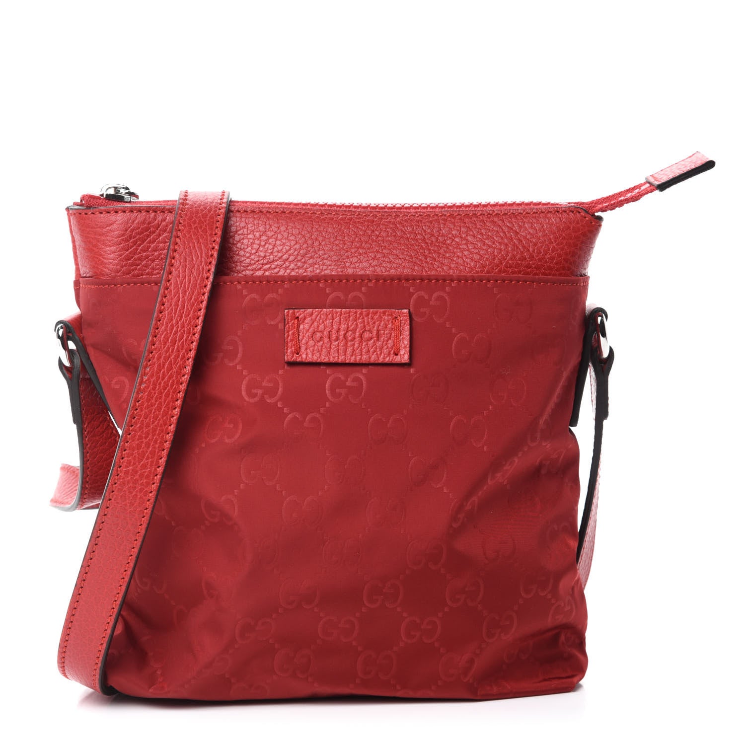 Gucci Nylon Monogram Dollar Calfskin Small Flat Messenger Bag Vibrant Red 1 of 10