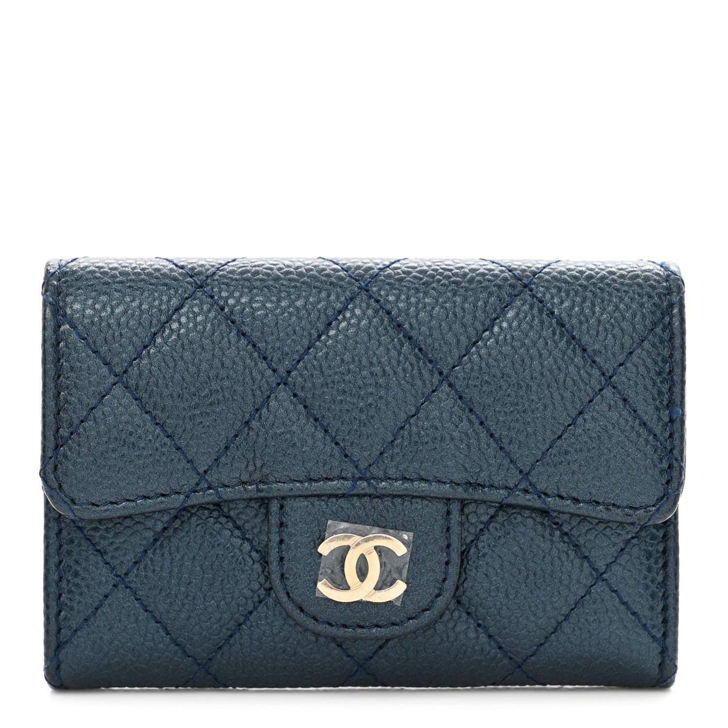 Chanel Metallic Caviar Quilted Flap Card Holder Wallet Dark Blue 1 of 10