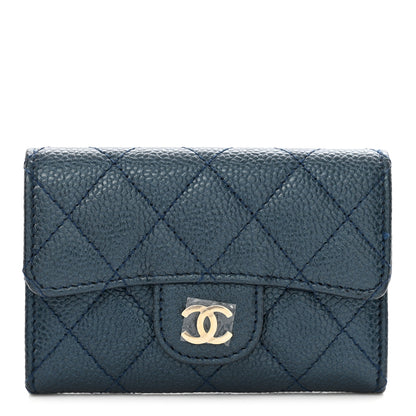 Chanel Metallic Caviar Quilted Flap Card Holder Wallet Dark Blue 1 of 10