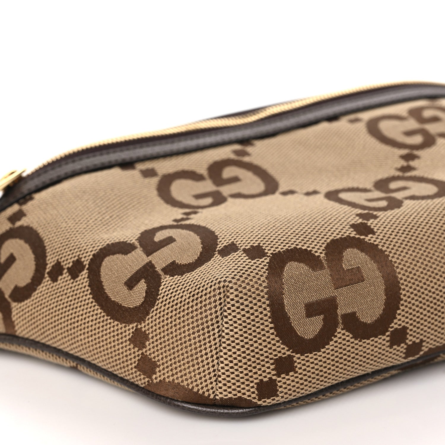 Gucci Monogram Jumbo GG Textured Dollar Calfskin Web Belt Bag Camel Ebony New Acero 8 of 9