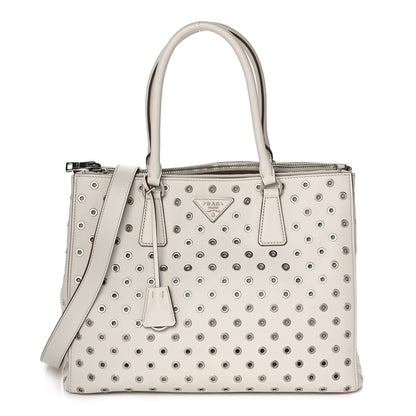 Prada City Calf Grommet Large Double Zip Tote Talco 1 of 15