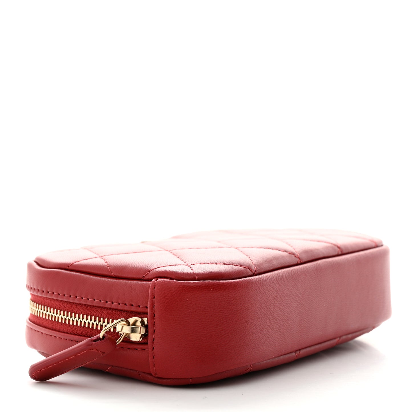 Lambskin Quilted Small Curvy Pouch Cosmetic Case Red