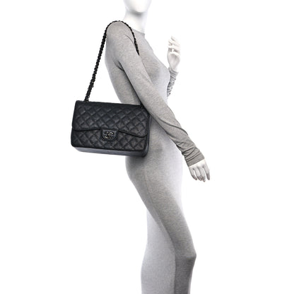 Chanel Crumpled Calfskin Quilted Jumbo Double Flap So Black 2 of 11