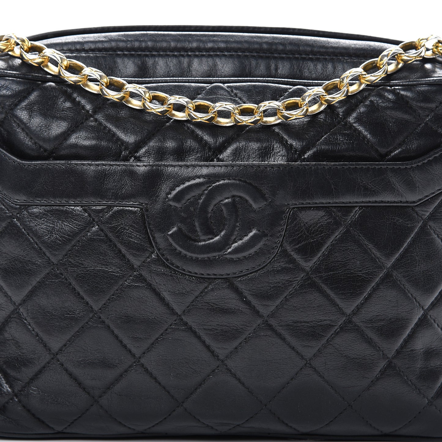 Lambskin Quilted CC Tassel Camera Case Black