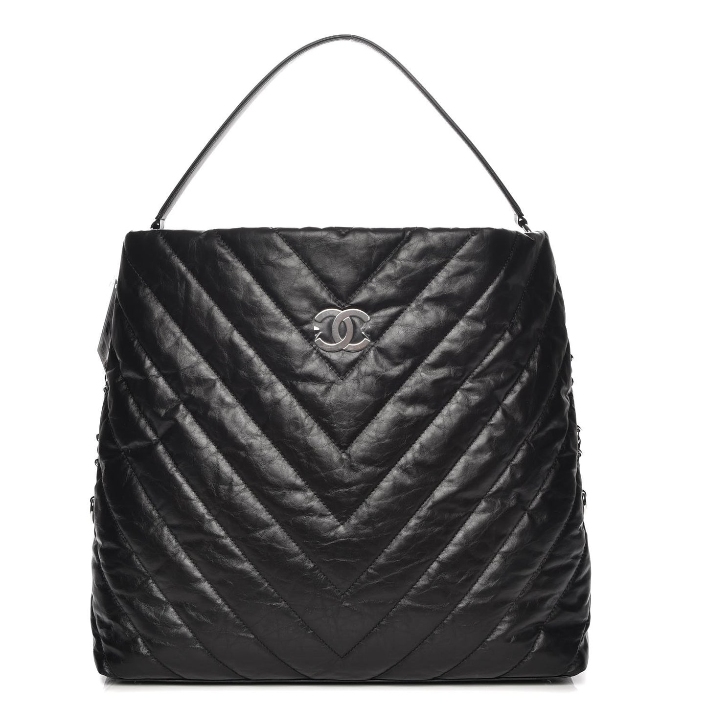 Aged Calfskin Chevron Large Big Bang Hobo Black