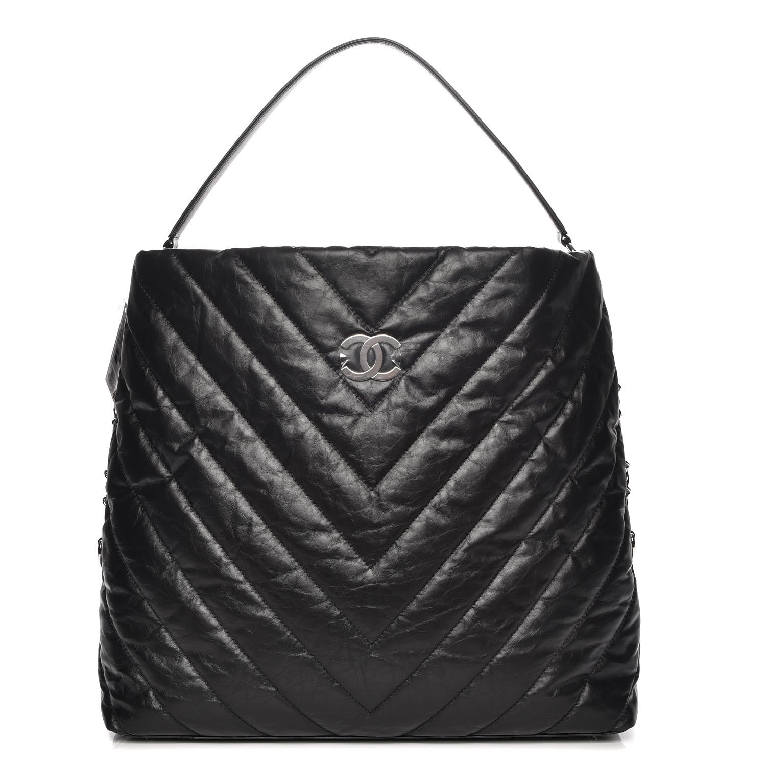 Chanel Aged Calfskin Chevron Large Big Bang Hobo Black 1 of 6