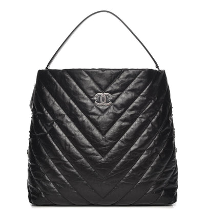 Chanel Aged Calfskin Chevron Large Big Bang Hobo Black 1 of 6