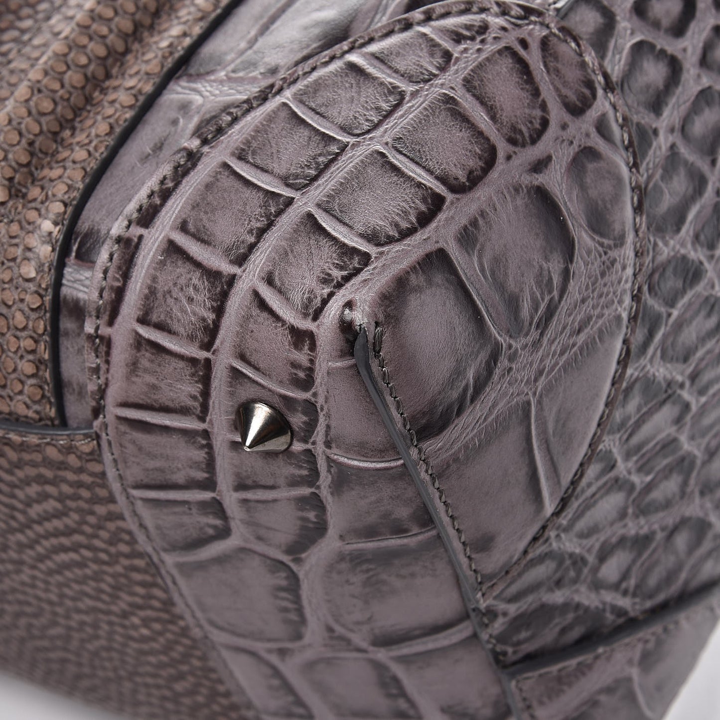 Calfskin Crocodile Embossed Medium Lucrezia Tote Medium Grey