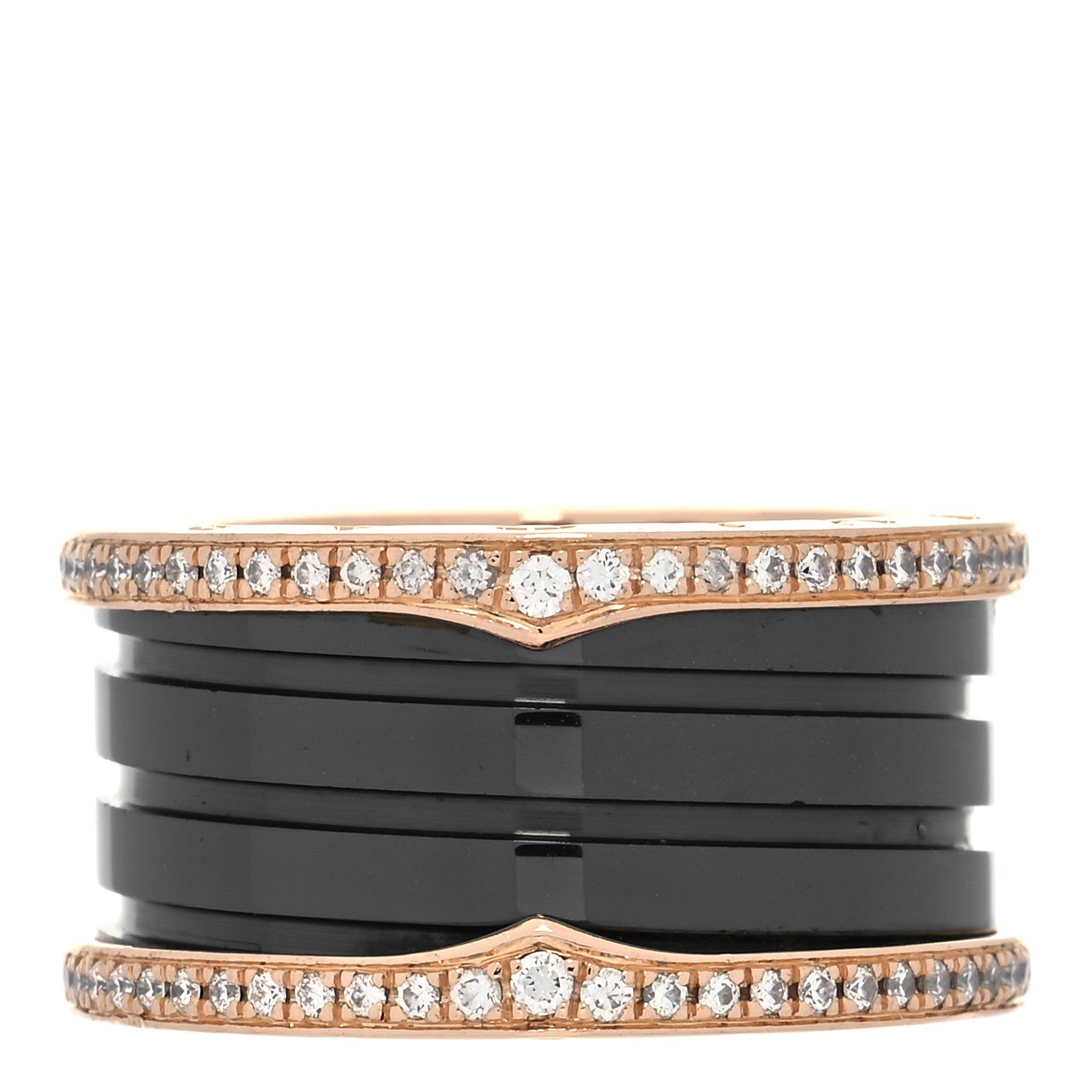18K Rose Gold Black Ceramic Diamond B.Zero1 Four-Band Ring 55 7.25
