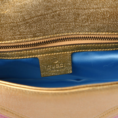 Gucci Metallic Calfskin Matelasse Small GG Marmont Shoulder Bag Gold Pink 9 of 12